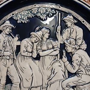 German Charger Plate Decor Collectible Embossed Figures Wall  Raised Rim Chip